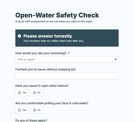 Open-Water Swim Safety Briefing & Self-Assessment Form