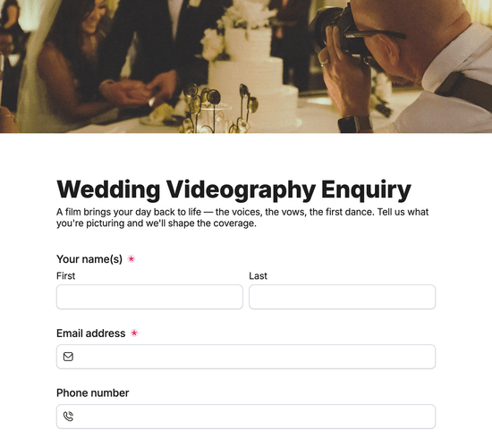 Wedding Videography Enquiry Form