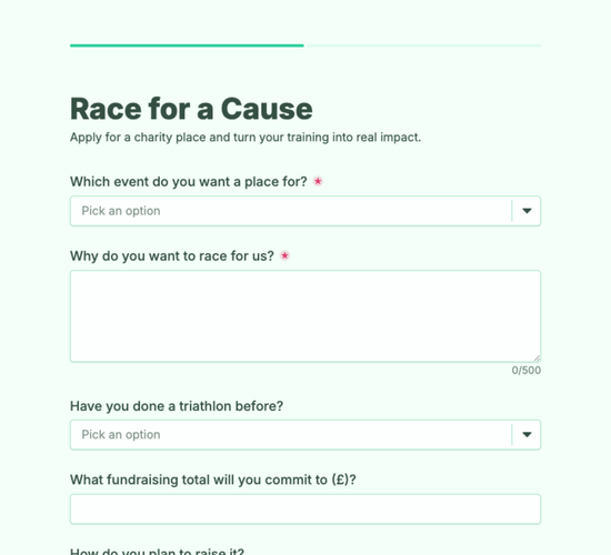 Triathlon Charity Place Application Form