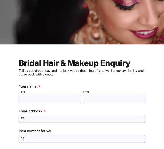 Bridal Hair & Makeup Enquiry Form