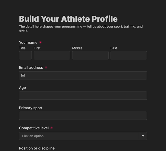 Athlete Intake Questionnaire Form