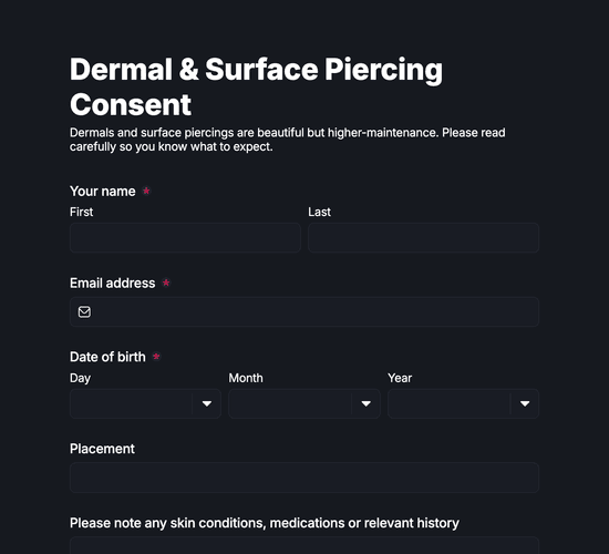 Dermal & Surface Piercing Consent Form