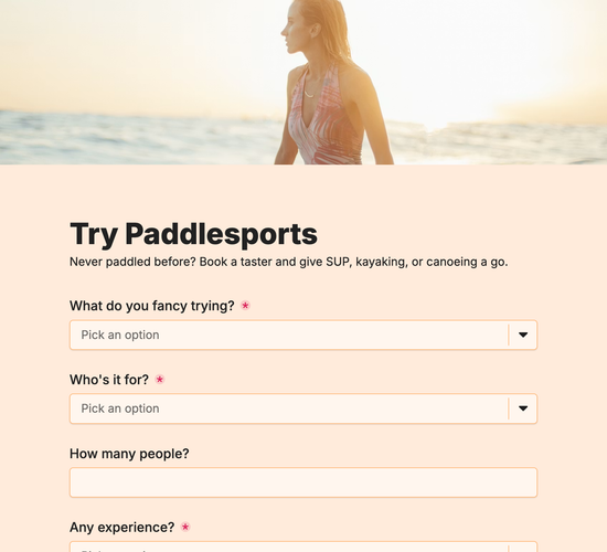 Paddlesport Taster & Lesson Booking Form