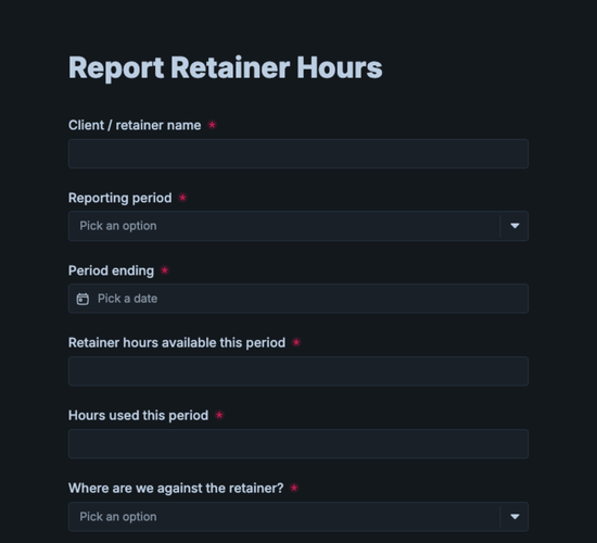 Retainer Utilization & Hours Report Form