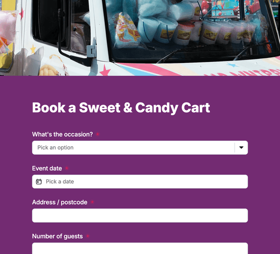 Sweet Cart & Candy Cart Hire Booking Form