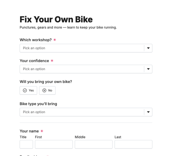 Cycle Maintenance Workshop Registration Form