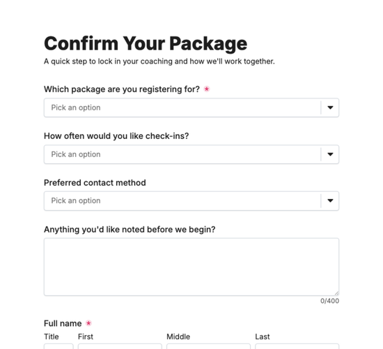 Nutrition Package Registration & Agreement Form