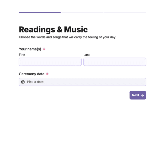 Ceremony Readings & Music Form