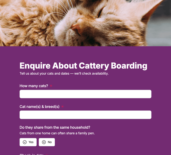 Cattery Boarding Enquiry Form