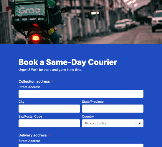 Same Day Courier Booking Form