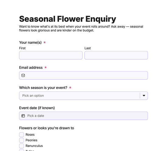 Seasonal Flower Enquiry Form