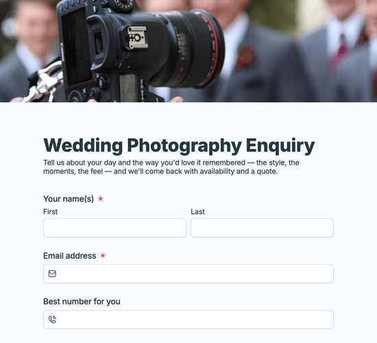 Wedding Photography Enquiry Form