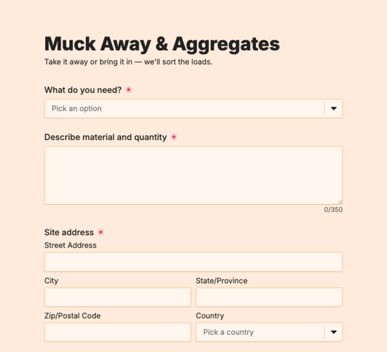 Muck Away & Aggregate Supply Form