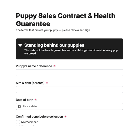 Puppy Sales Contract & Health Guarantee Form