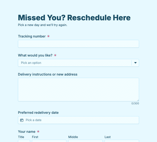 Parcel Redelivery Request Form