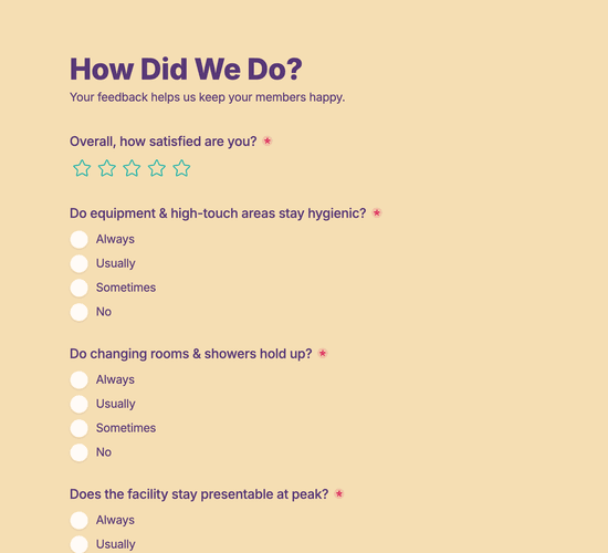 Gym Cleaning Feedback Form