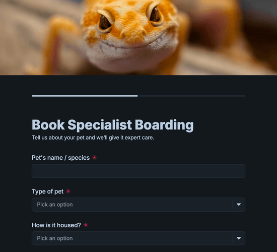 Exotic & Small Animal Boarding Booking Form