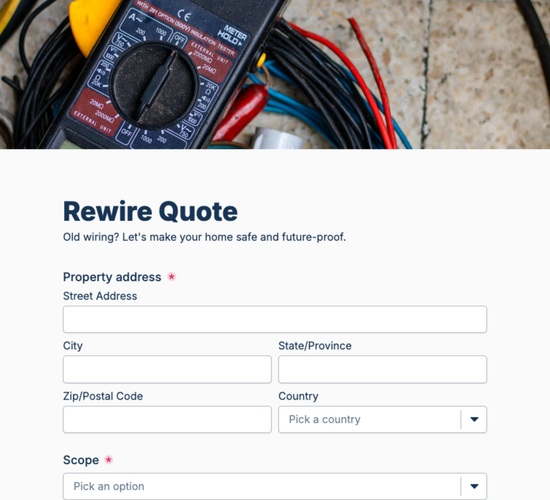 House Rewire Quote Request Form