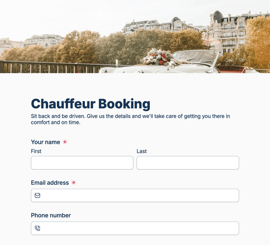 Chauffeur Booking Form