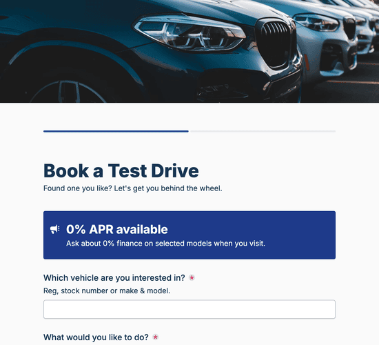 Vehicle Inquiry & Test Drive Booking Form