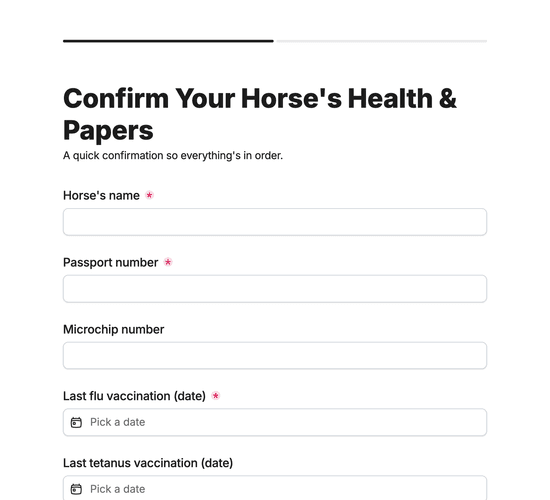 Horse Health, Vaccination & Passport Confirmation Form