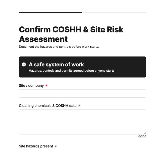 COSHH & Site Risk Assessment Confirmation Form