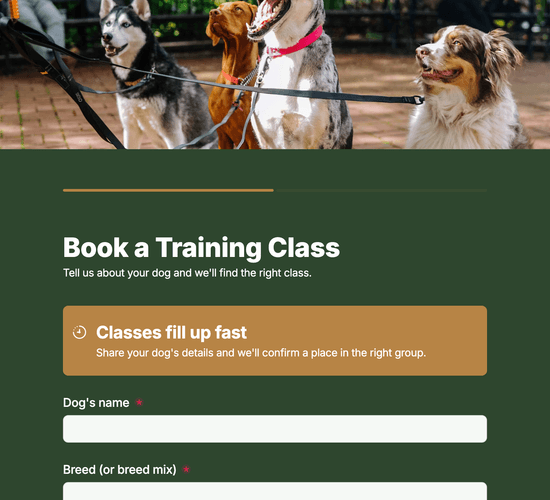Dog Training Class Booking Form