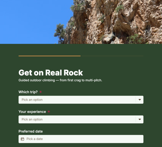 Outdoor Climbing Trip Booking Form