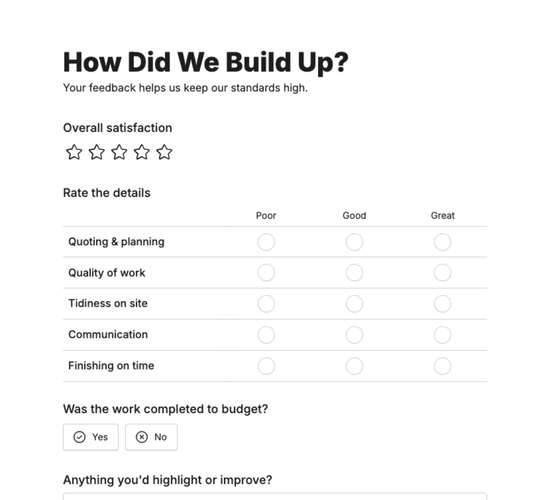 Building Work Feedback Form