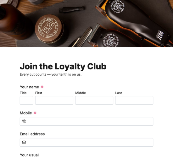 Barber Shop Loyalty Signup Form