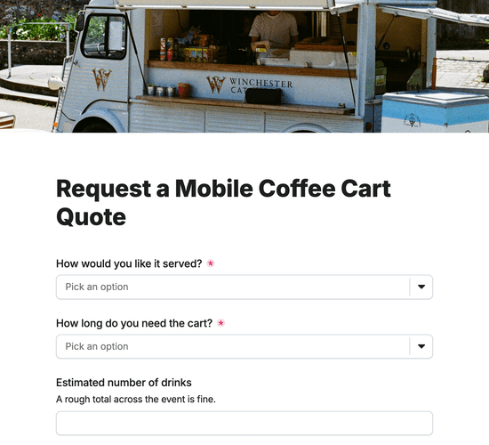 Mobile Coffee Cart Hire Quote Request Form