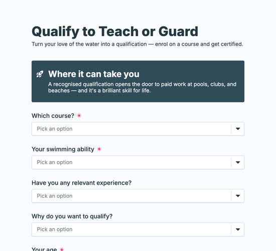 Lifeguard & Swim Teacher Qualification Course Enrollment Form