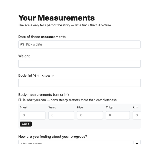 Body Composition & Measurements Tracker Form