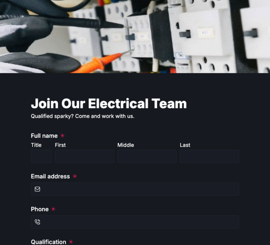 Electrician Job Application Form