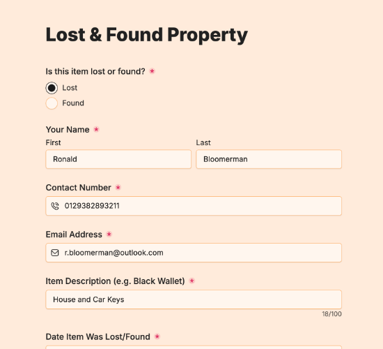 Lost and Found Property Submission Form
