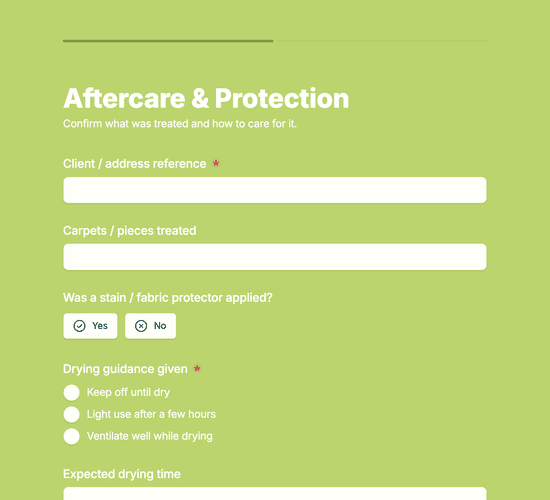 Carpet Protection & Aftercare Confirmation Form
