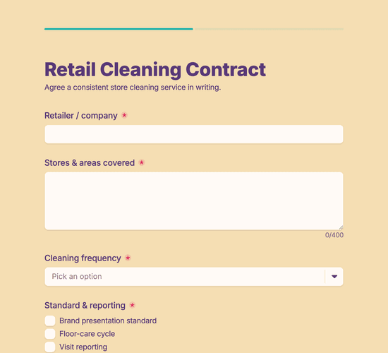 Retail Cleaning Contract Agreement Form