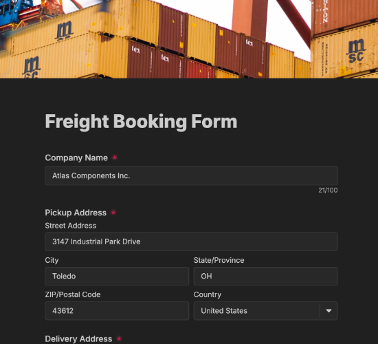 Freight Booking Form