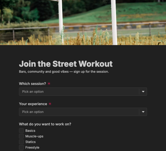 Street Workout Event Registration Form