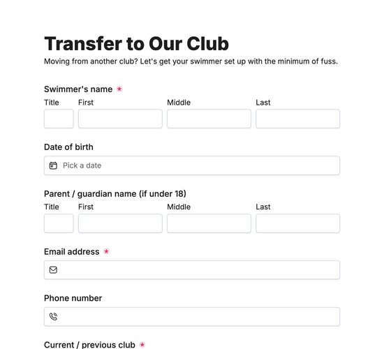 Swim Club Transfer Request Form