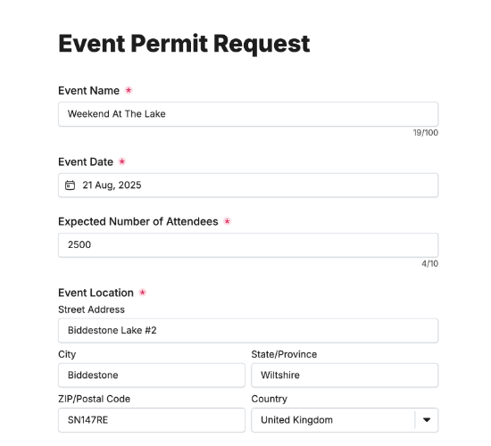 Event Permit Request Form