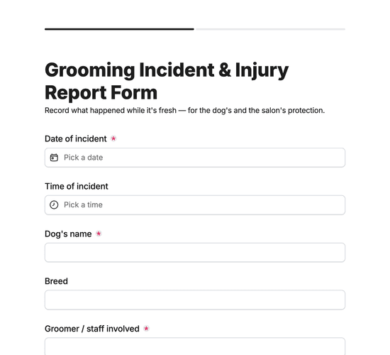 Grooming Incident & Injury Report Form
