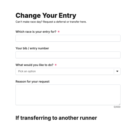 Race Entry Deferral & Transfer Request Form