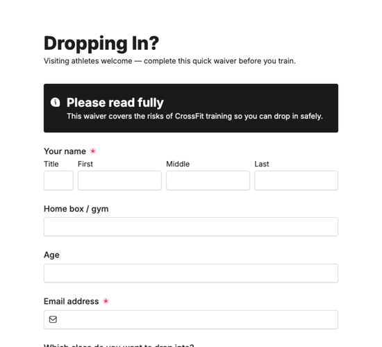 Drop-In & Visiting Athlete Waiver Form