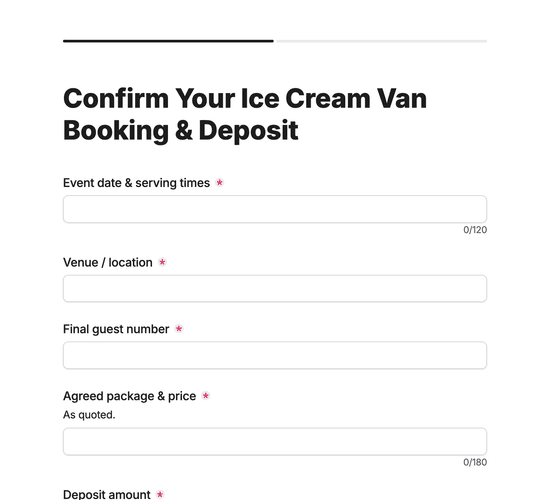 Ice Cream Van Booking & Deposit Agreement Form