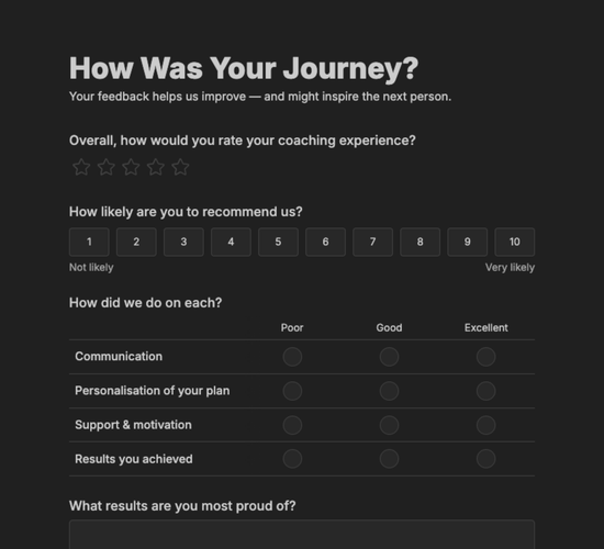 Nutrition Client Progress & Testimonial Form