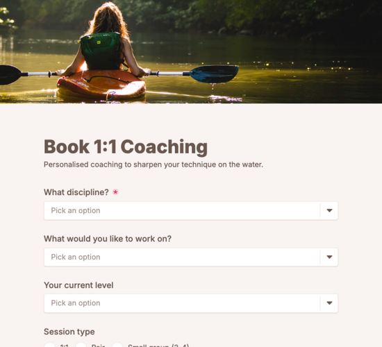 Private Paddle Coaching Booking Form