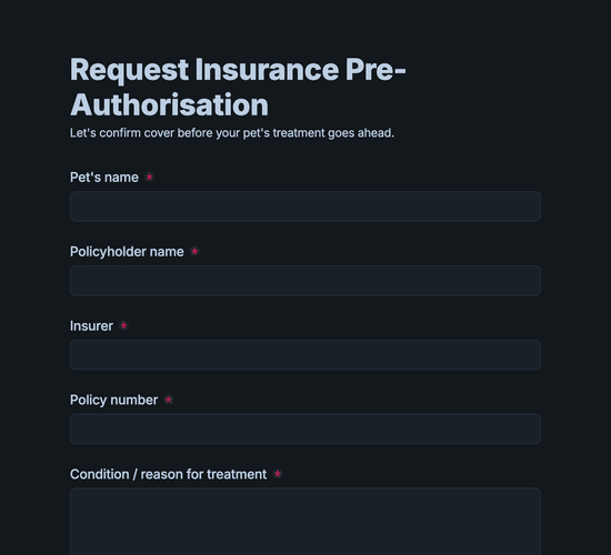 Pet Insurance Claim Pre-Authorisation Form