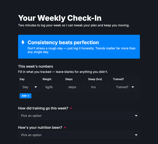 Weekly Online Coaching Check-In Form