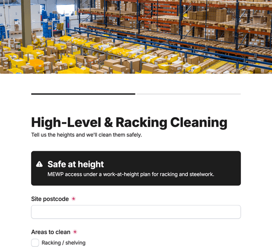 High-Level & Racking Cleaning Enquiry Form